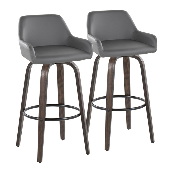 English Elm Daniella 30" Modern Swivel Barstools Set Of 2 In Walnut & Grey Faux Leather For Stylish Comfort B202S00553