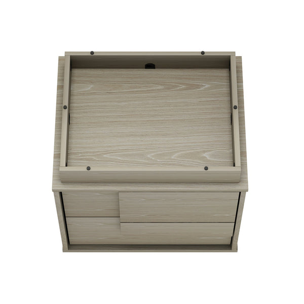English Elm Horizon 22" Nightstand with Push-to-Open Drawers, Whitewashed Wood Grain, Sleek Handle-Free Design Oak B365P398177