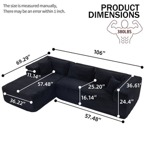 English Elm Modular cloud-inspired sectional sofa with chaise — no assembly, corduroy comfort for family rooms Black W2311S00001