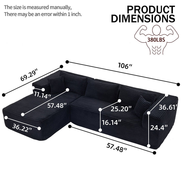 English Elm Modular cloud-inspired sectional sofa with chaise — no assembly, corduroy comfort for family rooms Black W2311S00001