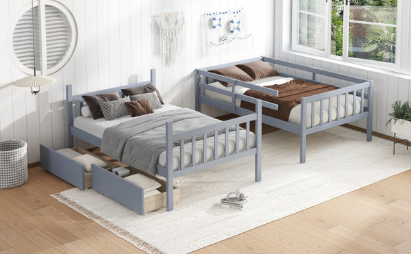 English Elm Twin Bunk Bed With Drawers - Space-Saving Convertible Twin Over Twin Design In Grey With Safety Features W504S00198-GIGA