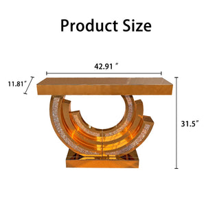 English Elm Mirrored Console Table with Diamond Inlay Double O Base Glam Entryway Accent Brown W3836P420910