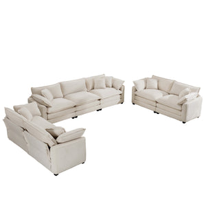 English Elm Modern 3-Piece Sofa Set: Elegant Light Beige Corduroy Sofas With Plush Cushions For Ultimate Comfort W714S00774
