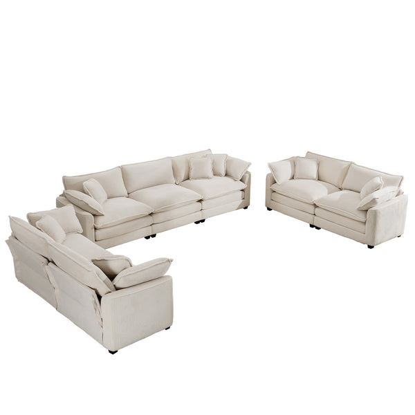 English Elm Modern 3-Piece Sofa Set: Elegant Light Beige Corduroy Sofas With Plush Cushions For Ultimate Comfort W714S00774