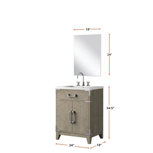 English Elm Grey Oak Single Bath Vanity 24"W x 18"D with Acrylic Countertop, 18" Mirror & Chrome Faucet Set — Durable, Hand-Finished Appearance B2731S02001