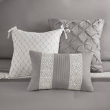 Madison Park Lacey Transitional 7 Piece Lace Trim Comforter Set with Throw Pillows MP10-8344 Grey