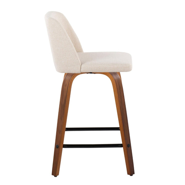 English Elm Toriano 24" Mid-Century Modern Swivel Counter Stool Set In Walnut Wood & Cream Fabric - Stylish Comfort B202S00121-GIGA