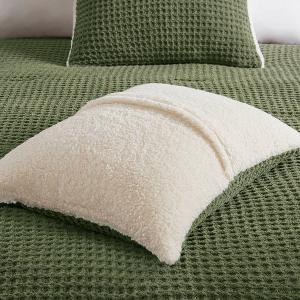 English Elm 2 Pieces Twin Waffle Knit Chenille Comforter Set with Plush Sherpa Reversible Cozy Bedding Ensemble Olive 20.47 L x 11.42 W x 9.84 H B035P381296