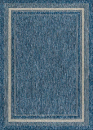 Unique Loom Outdoor Border Soft Border Machine Made Border Rug Blue, Ivory/Gray 7' 1" x 10' 0"