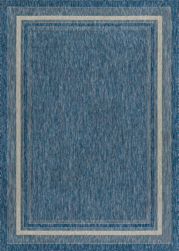 Unique Loom Outdoor Border Soft Border Machine Made Border Rug Blue, Ivory/Gray 7' 1" x 10' 0"