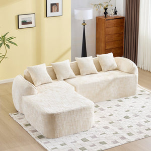 English Elm Beige Chenille L-shaped Sectional Sofa with Chaise Deep Seating and Curved Armrests Beige W3612S00017