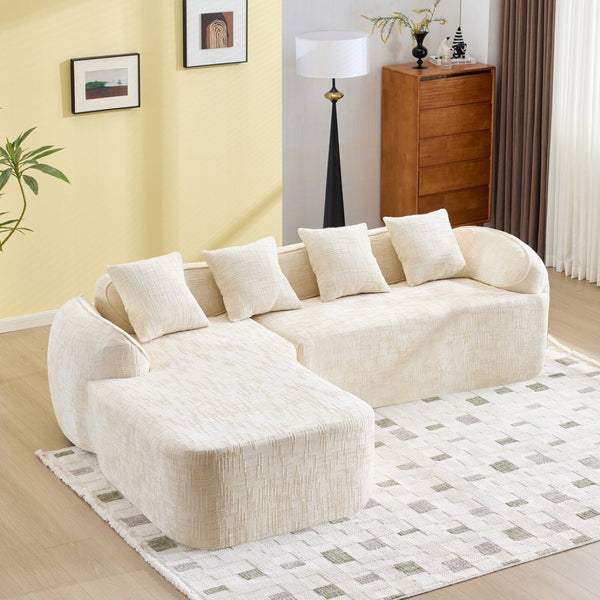 English Elm Beige Chenille L-shaped Sectional Sofa with Chaise Deep Seating and Curved Armrests Beige W3612S00017