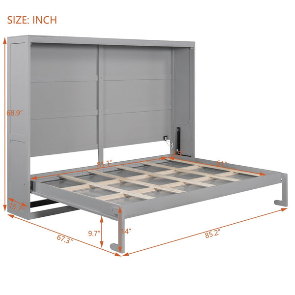 English Elm Queen Murphy Wall Bed with Led Lighting Modern Cabinet Style for Small Spaces LP000973AAE