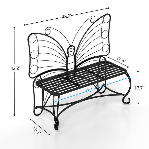 English Elm Butterfly Cast Metal Garden Bench - Elegant Butterfly Design, Durable Cast Iron Outdoor Seating W2167P190136