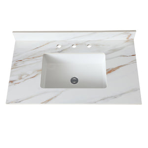 English Elm 37 Inch Marble Vanity Top - Elegant Carrara White Finish With Undermount Sink & 4" Backsplash Design W2699P192442