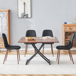 English Elm Table And Chair Set - Modern Adjustable Lift-Top Design, Walnut Mdf With Black Metal Legs & 4 Chairs W1151S03776-GIGA