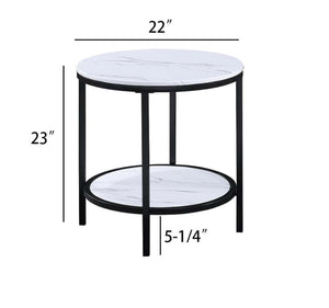 English Elm 1pc Modern Round Faux Marble Coffee Table with Storage Shelf, 38" Dia Elegant Living Room Centerpiece Black 25 L x 25 W x 10 H B011P245864