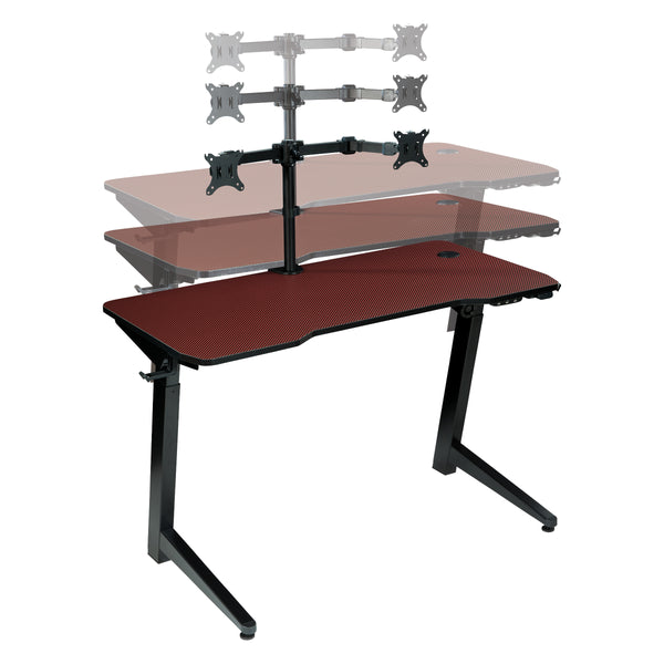 OSP Home Furnishings Arena 1337 Battlestation Gaming Desk Red Carbon Fiber/Black