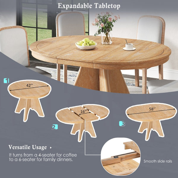 English Elm Trexm Rustic Farmhouse Extendable Dining Table Oak Veneer Drop Leaf Seats Six Natural Wood Wash N715P399861D