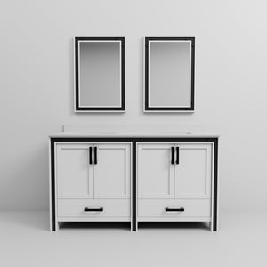 English Elm White Double Bath Vanity 60 in. W x 22 in. D with White Quartz Top, Soft-Close Drawers & Mirrors B2731S00910