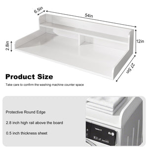 English Elm 2-Tier Washer and Dryer Countertop 54" x 27.5" Laundry Topper with 2.75" Guard for Folding Space White W3101P351070