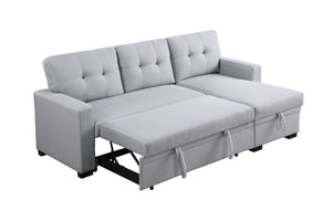 English Elm Tufted Linen Sectional Sleeper Sofa with Storage Ottoman and Reversible Chaise Gray B2730S00052