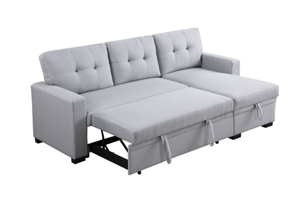 English Elm Tufted Linen Sectional Sleeper Sofa with Storage Ottoman and Reversible Chaise Gray B2730S00052