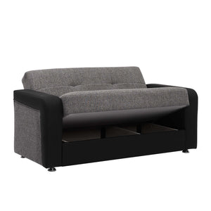 English Elm PrimeNest Upholstered Convertible Loveseat with Storage and Sleeper Function, Chenille Comfort Black PU,Gray B030P281728
