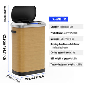 English Elm 50L Smart Sensor Trash Can with Silent Slow-Close Lid, 50L Stainless Steel Motion Bin for Kitchen W1550P154906