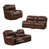 English Elm Achern Brown Leather-Air Nailhead Manual Reclining 3-Piece Sofa Set