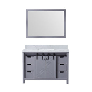 English Elm Dark Grey Bath Vanity Set With Carrara Marble Top & Matching Mirror - Elegant Storage Solution! B2731S00716