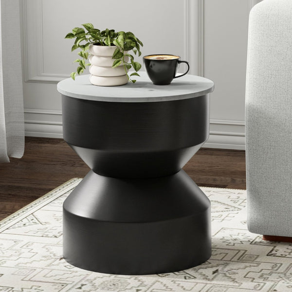 English Elm Maxine Marble Top Round Side Table with Iron Base for Modern Living Spaces B136P419859