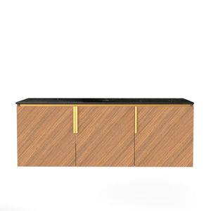 English Elm 48" Sintered Stone Countertop Vanity Base Brown Oak Cabinet Brushed Gold Handles W2615P338019