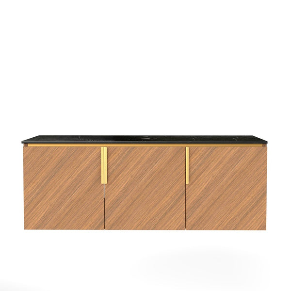 English Elm 48" Sintered Stone Countertop Vanity Base Brown Oak Cabinet Brushed Gold Handles W2615P338019