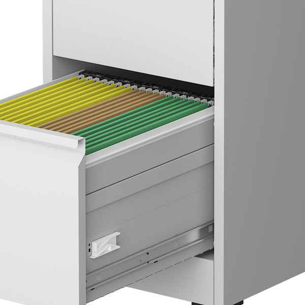 English Elm 4 Drawer Locking File Cabinet on Wheels with Anti-Tilt System, Corrosion-Resistant Metal, Secure Mobile Storage White T2398P310005