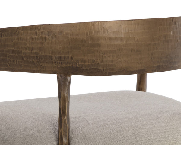 Sunpan Zanatta Stylish Barstool with Antique Brass Frame and Unique Hammered Metal Detailing for Any Space Zenith Taupe Grey