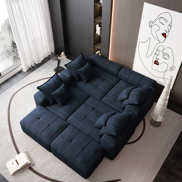 English Elm Modern Oversized Modular Sectional Sofa - Plush Chenille Comfort, 8 Pillows, No Assembly, Blue W1885S00071