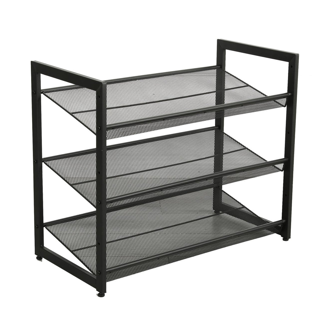 English Elm 3-Tier Adjustable Shoe Rack Black – Freestanding Metal Organizer, Holds 12-16 Pairs, Slim Entryway Storage W347P391563