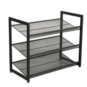 English Elm 3-Tier Adjustable Shoe Rack Black – Freestanding Metal Organizer, Holds 12-16 Pairs, Slim Entryway Storage W347P391563