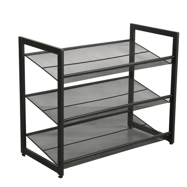 English Elm 3-Tier Adjustable Shoe Rack Black – Freestanding Metal Organizer, Holds 12-16 Pairs, Slim Entryway Storage W347P391563