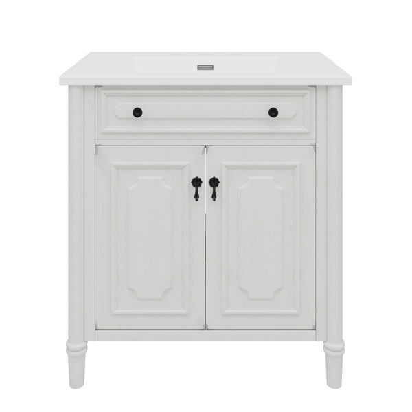 English Elm Christopher Knight Home® - 30 Inches Vintage Bathroom Vanity With Sink, Rustic Faux Aged Finish, Soft Close Doors & Storage Shelf N817P299472W