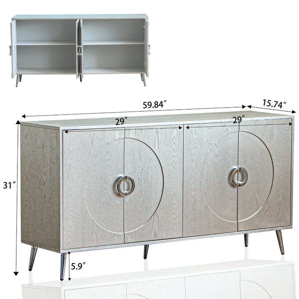 English Elm Modern Lacquered 4 Door Wooden Cabinet Sideboard Buffet Server with Two-Tier Storage and Sleek Countertop Champagne W1435P191609