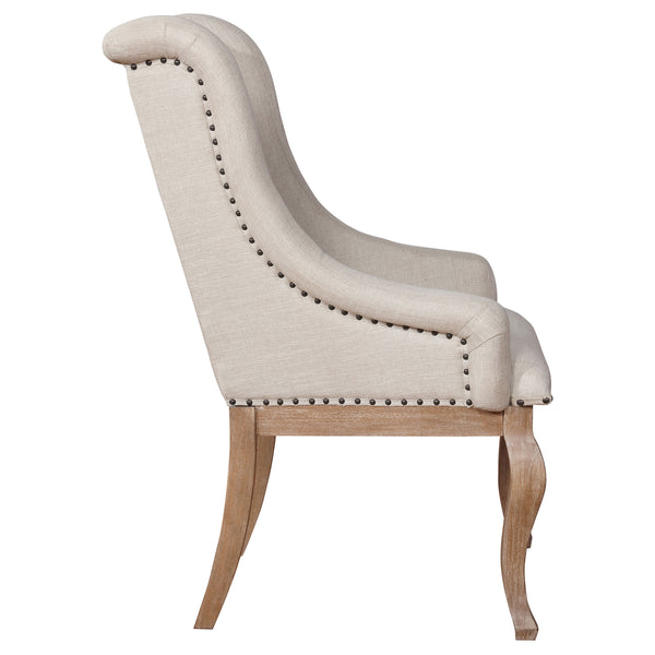 English Elm Fremont Barley Brown Upholstered Dining Chairs Set of 2 — Vintage Asian Hardwood, 300 lb Capacity, Cream Upholstery and Wingback Comfort B062P337744