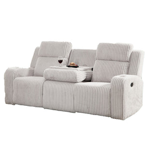 English Elm Recliner Sofa Set Corduroy Upholstered with Bluetooth Speaker and Wireless Charging Console W3900S00015