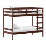 Simple Solid Wood Twin Over Twin Bunk Bed Espresso SOPB3HESWS Walker Edison