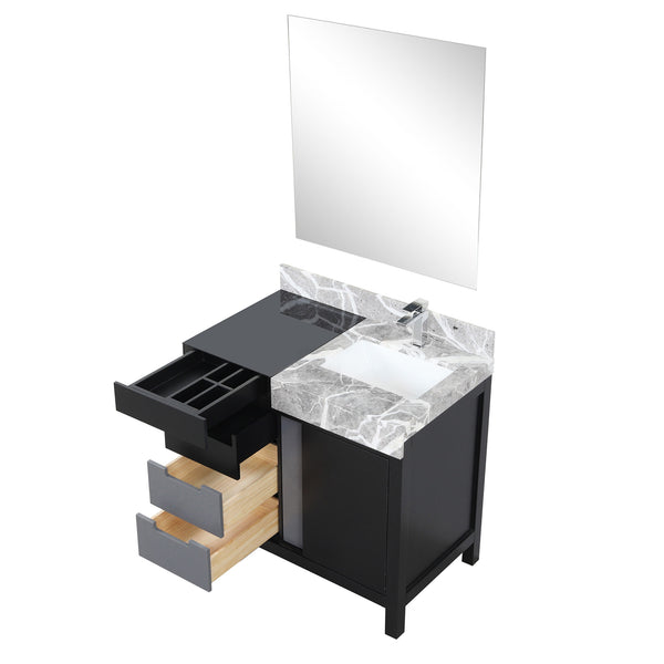 English Elm Black Contemporary Bathroom Vanity Set With Castle Grey Marble Top, Chrome Faucet & 30" Mirror B2731S01350