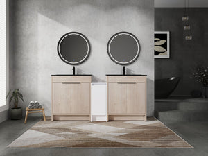 English Elm 72 Inch Freestanding Bathroom Vanity Set With Black Ceramic Sinks, Soft-Close Doors & Storage Solutions W999S00319