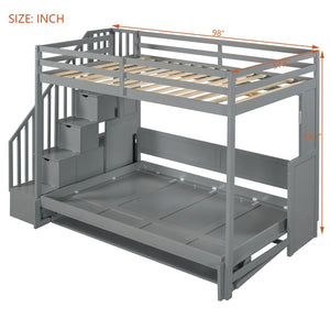 English Elm Full Over Murphy Bunk Bed with Hydraulic Lift Desk and Staircase Storage Gray LP200698AAE