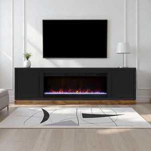English Elm Nora 81 Inch Fireplace TV Stand with 42" Electric Insert, Two-Tone Alder & Poplar Craftsmanship Black B108P345198