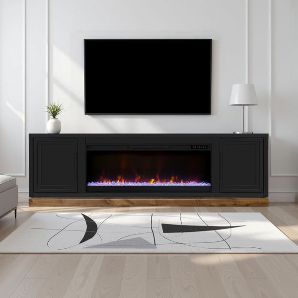 English Elm Nora 81 Inch Fireplace TV Stand with 42" Electric Insert, Two-Tone Alder & Poplar Craftsmanship Black B108P345198